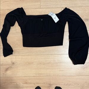 Macy's Elegant Black Long Sleeve Crop Top